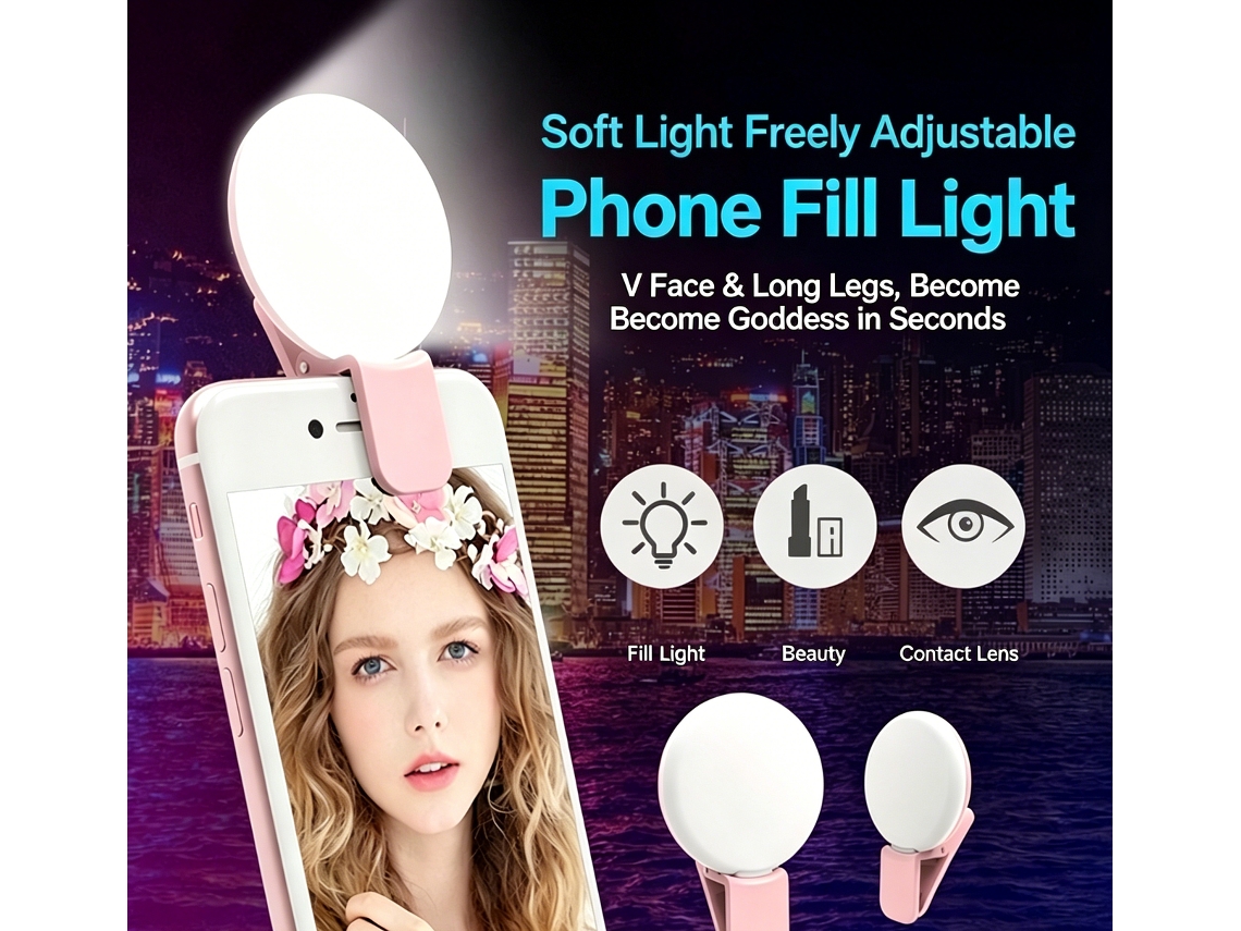 Luz Selfie Mini De Bolso, Luz Led De Beleza Com Aperto Universal, Acessórios Telemóvel Para Fotografia, Transmissões Em Direto E Vlog