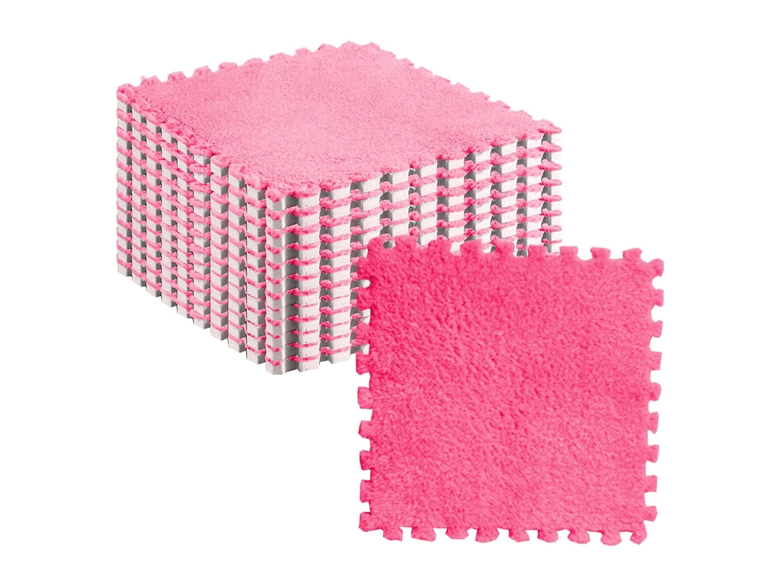 Primerox 10pcs Alfombras de Piso Pelúcia Puzzle Intertraváveis Anti derrapantes 30x30cm Vermelho Rosa