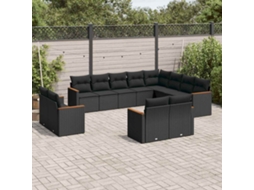 Vidaxl 12 Pcs Conjunto De Sofás De Jardim C/ Almofadões Vime Pe Preto