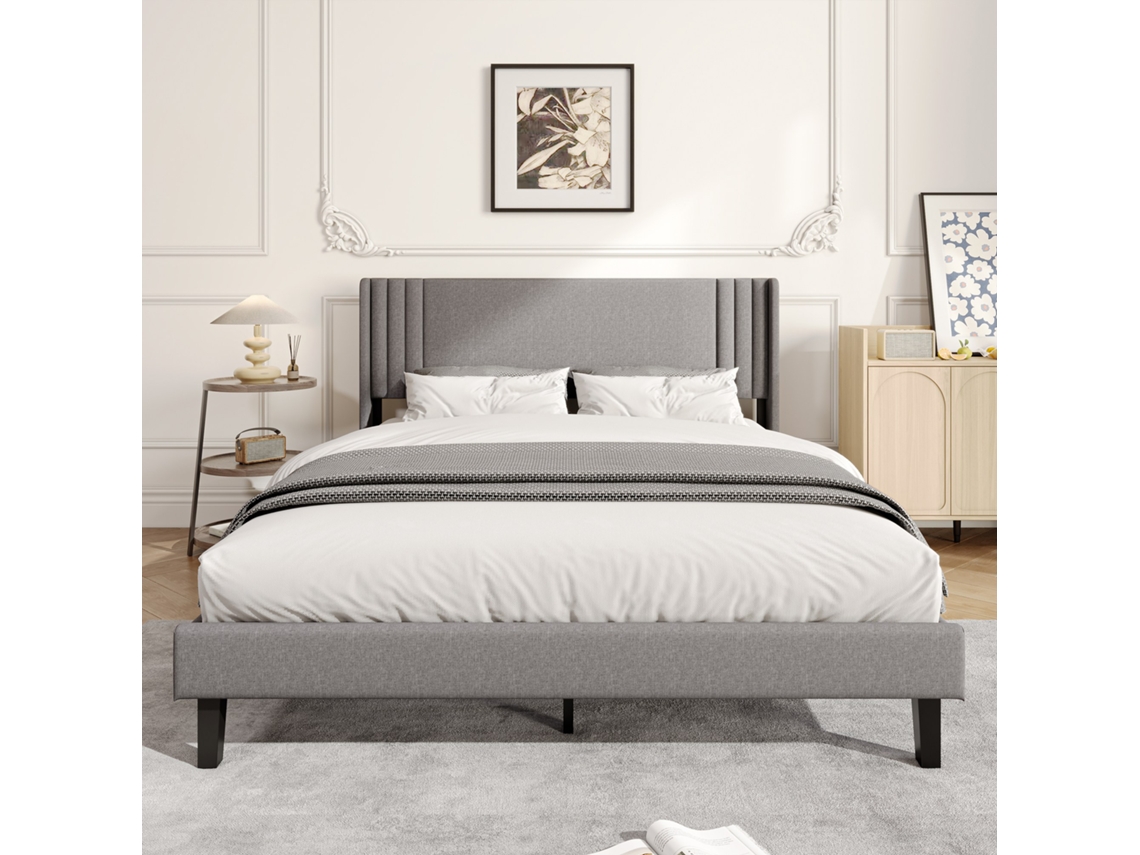 Cama De Casal Estofada 160x200, Cama Juvenil, Estrado De Ripas Funcional Mexus