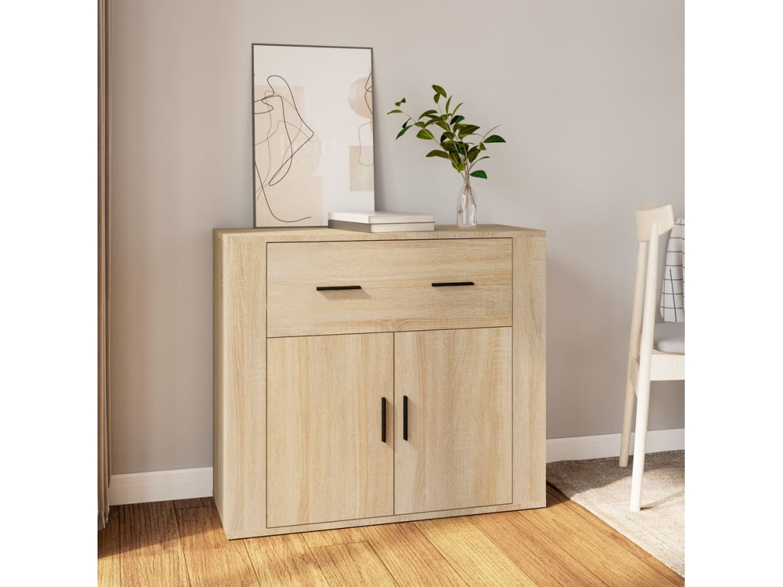 Aparador de 80x33x70 cm, madera procesada, color roble Sonoma
