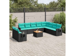 Vidaxl Conjunto De Sofá De Jardim Com 11 Peças E Almofadas Em Rattan Sintético Preto
