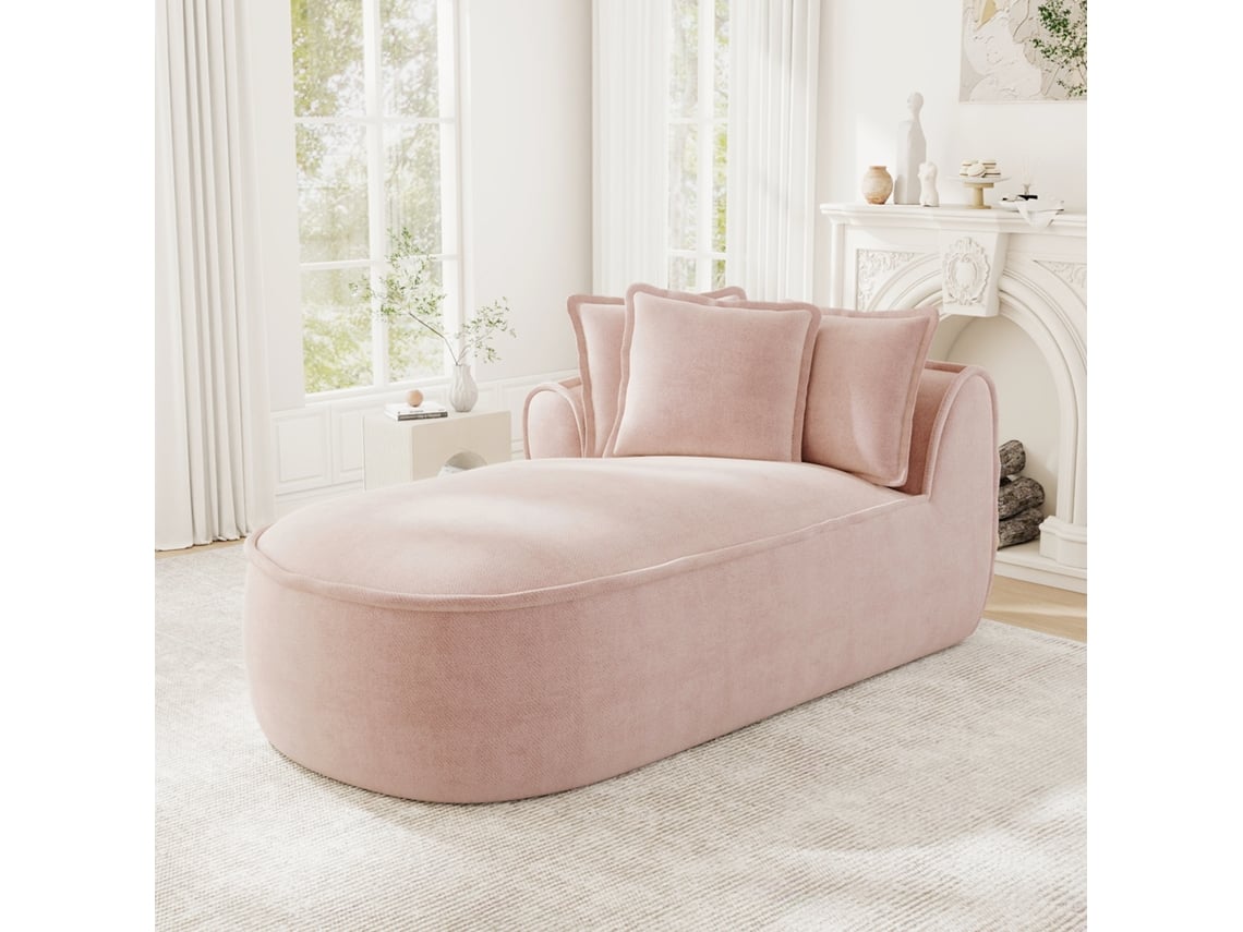 Manchester Chaise Esquerda Com Almofadas Em Chenille, Rosa
