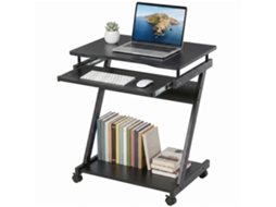Mesa de Computador com Rodízios, Bandeja para Teclado e Prateleira Inferior, Estrutura de Metal Preta 60x48 cm S/MARCA