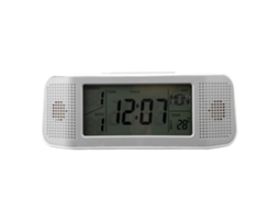 Relógio digital LCD com alarme, calendário multifuncional e controle de som (prata)