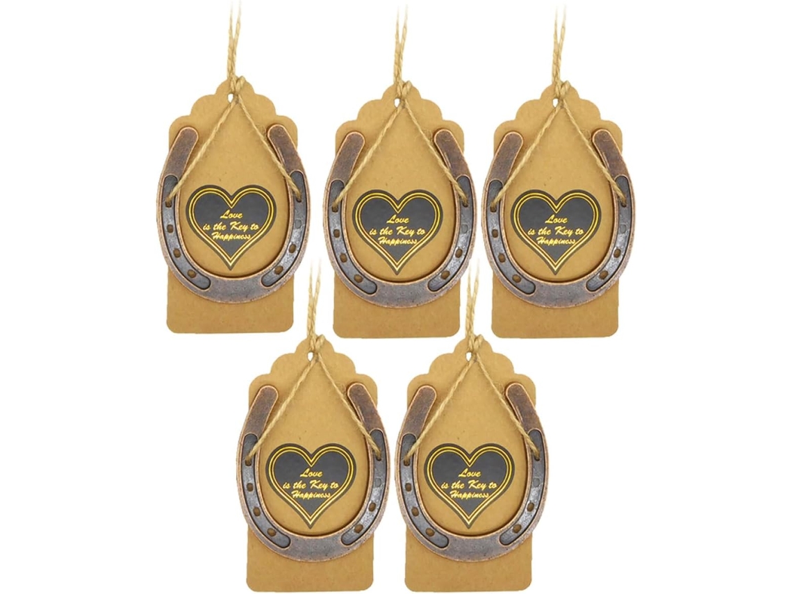 Conjunto de 5 Ferraduras Decorativas Parede em Metal Dourado, Esculturas Criativas Formato CHABERLU