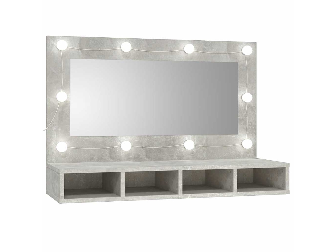 Vidaxl Armário Espelhado Com Led 90x31,5x62 Cm Cinzento Cimento