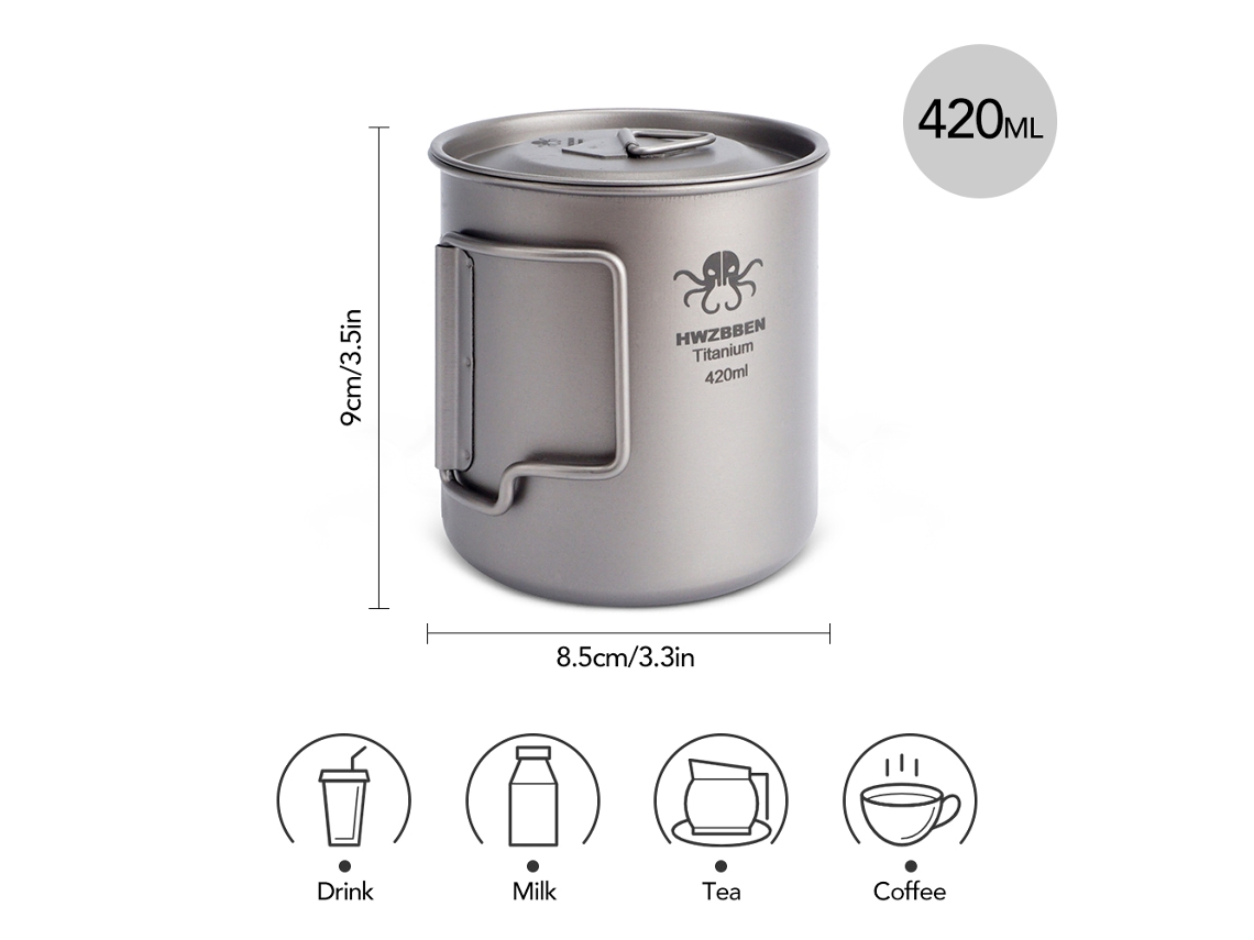 Copo de Titânio 420ml com Alça Plegável | S/MARCA