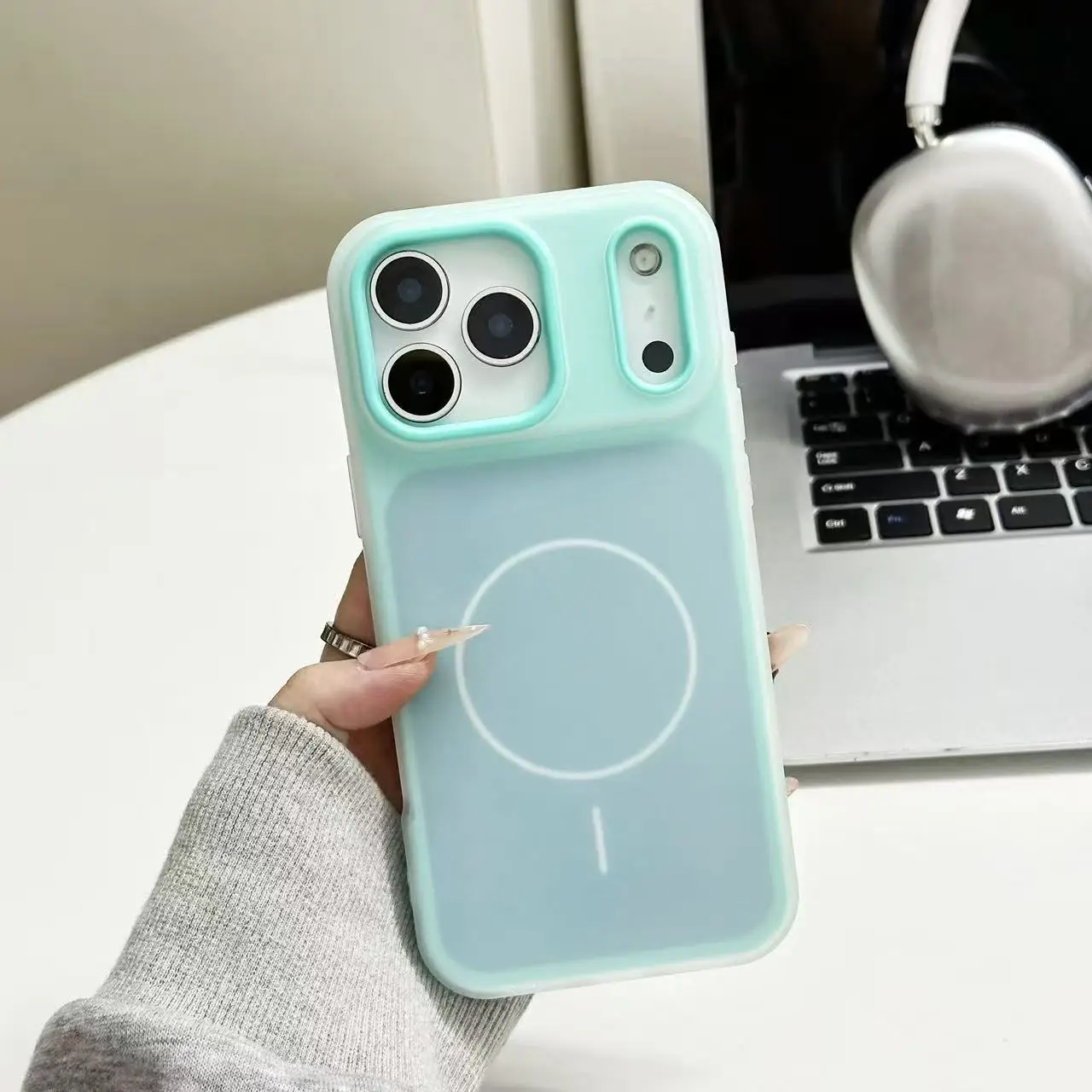 Capa Magnética 2 Em 1 Para Iphone 16 Plus (azul Celeste), Compatível Com Carregamento Sem Fio Magsafe, Acabamento Fosco.