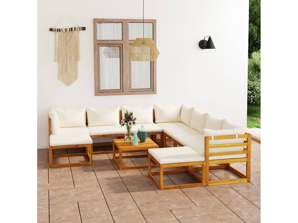Vidaxl 11 Pcs Conjunto Lounge Jardim C/ Almofadões Acácia Maciça Creme