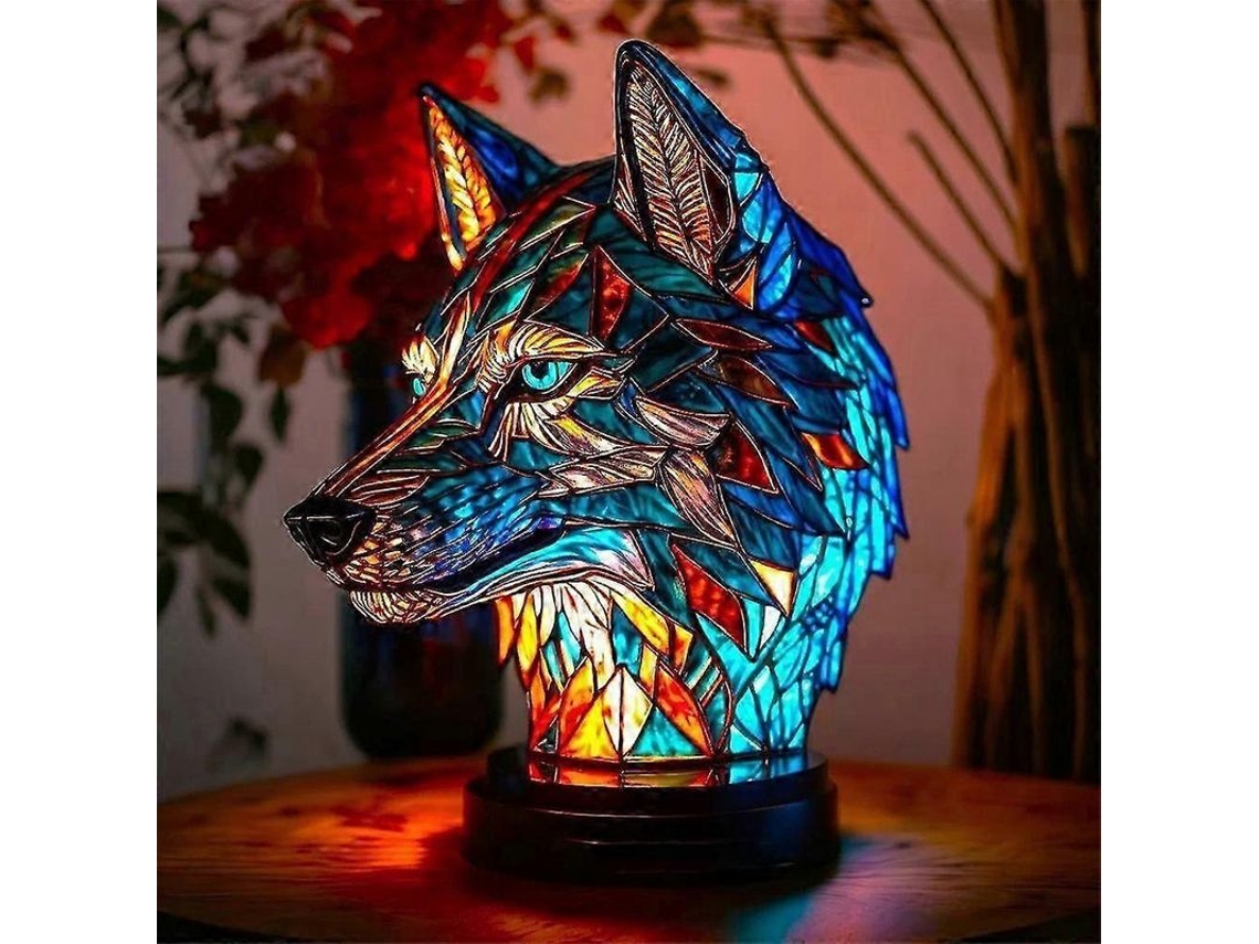 lâmpada de Mesa Série Animal com Vidro Encorado Luz Noturna Retro Lobo