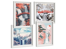 Pinturas Murais Modernas Vistas Da Grécia Com Barcos E Casas Moldura Branca Quadros Para A Sala De Estar Espelharte (conjunto De 4 Imagens)