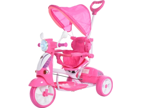 HOMCOM Triciclo para crianças acima de 3 anos, dobrável com luz e música 102x48x96 cm Rosa