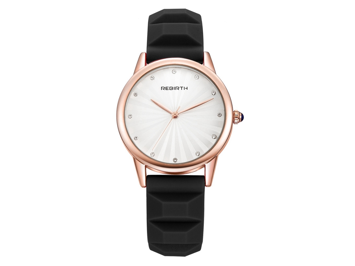 Relógio de Pulso Feminino Rebirth com Strass Quadro Redondo Quartz À Prova D'agua