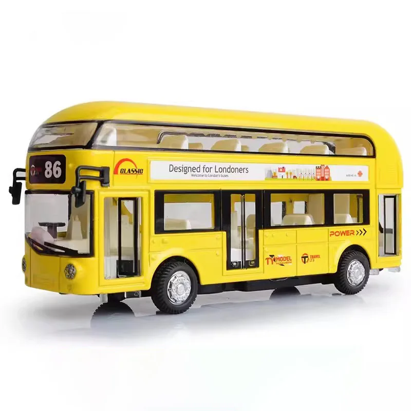 (amarelo) Miniatura De Ônibus De Dois Andares Em Escala 1/36 - Liga Metálica Fundida - Som E Luz - Dourado - Colecionador De Brinquedos - Presente