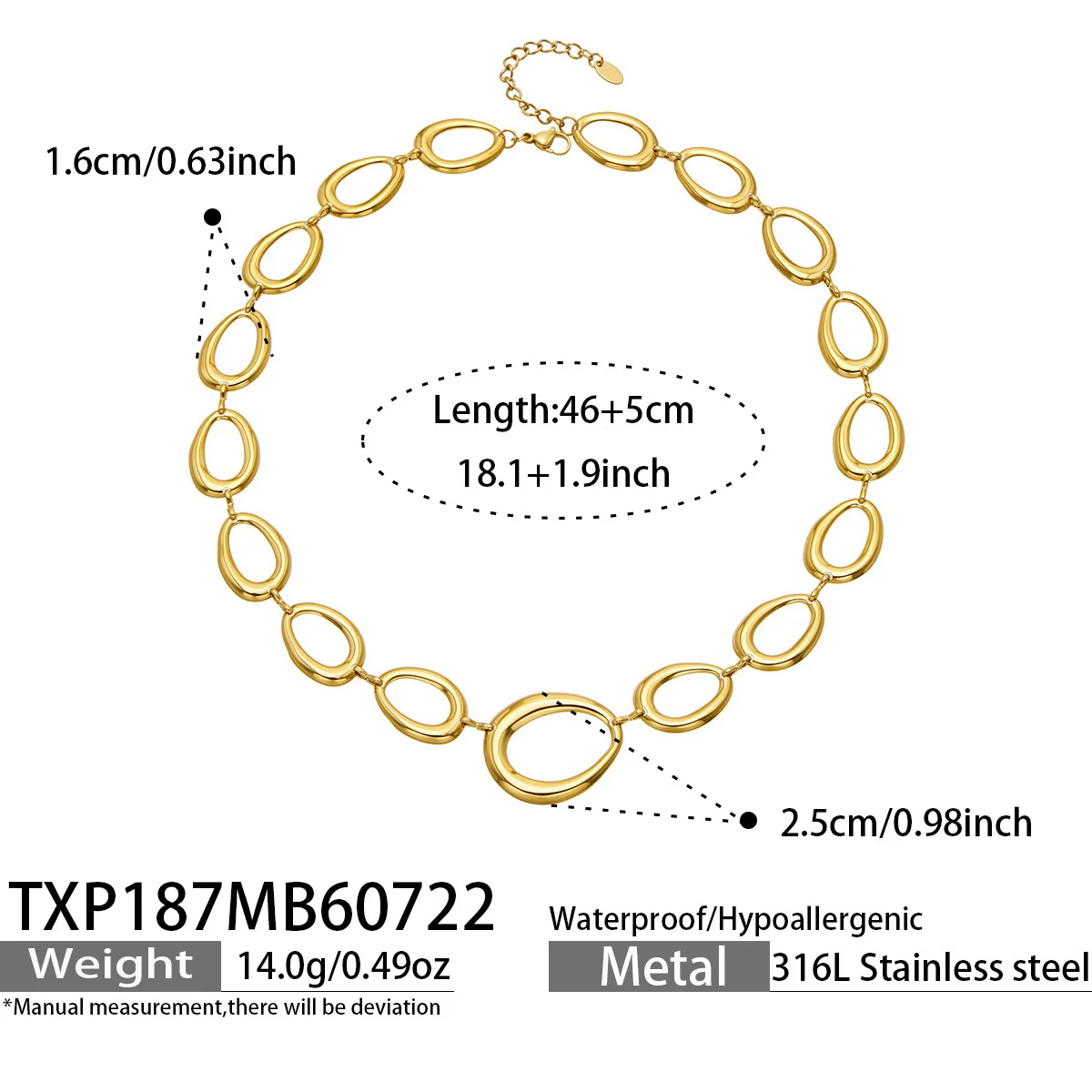 (colar) Colar/pulseira Com Corrente Geométrica Irregular, Design Vazado Em Aço Titânio.