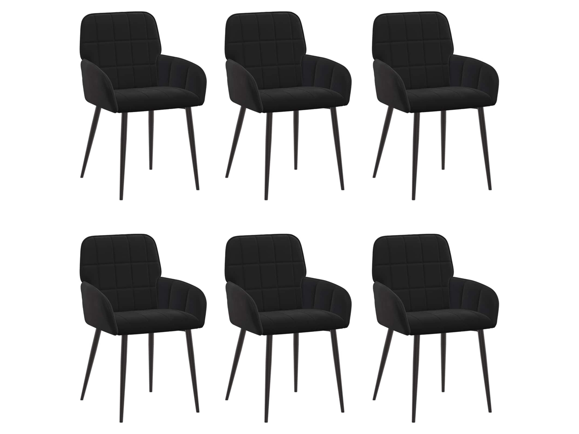 Conjunto 6 Cadeiras De Jantar Vidaxl Preto Veludo (57 X 50 X 85 Cm)