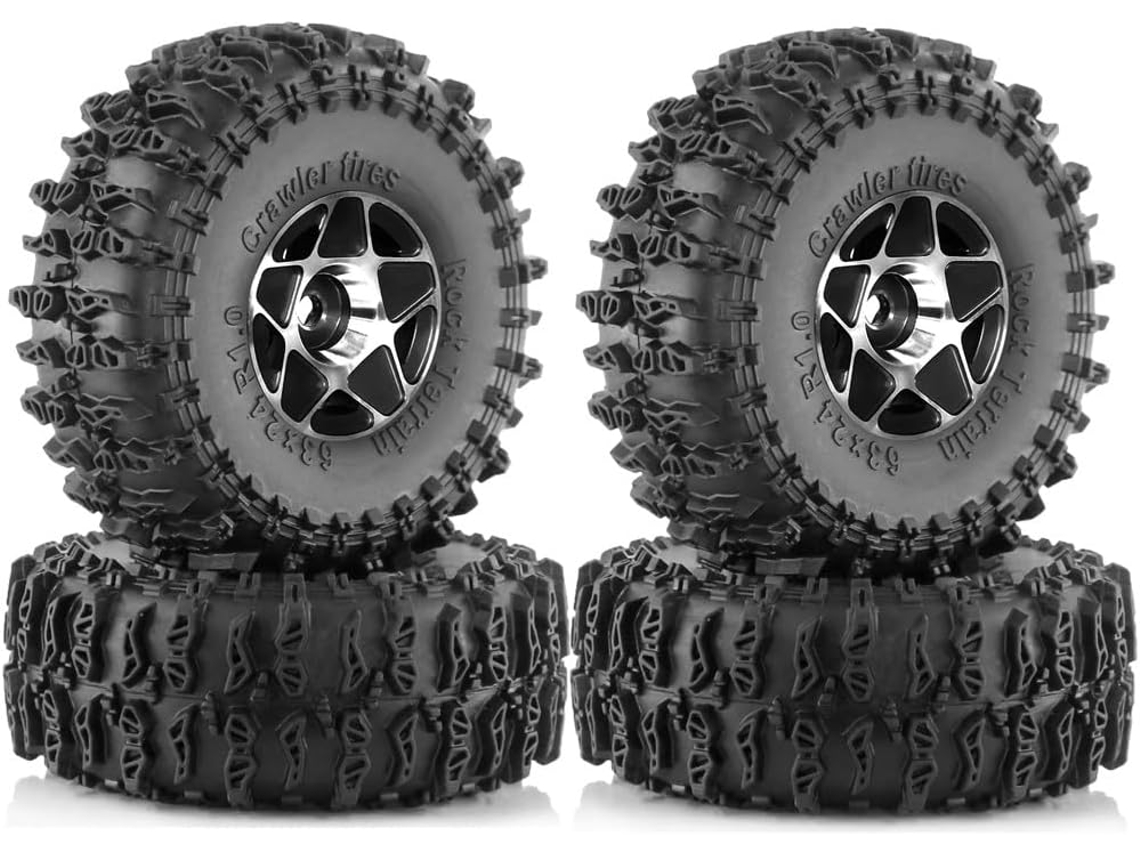 Conjunto de 4 Rodas e Pneus Beadlock de 63 Mm para Carros Rc Crawler 1/18 e 1/24 (trx4m, Scx24, Fcx24) SFUSHOS (1,0 Polegada)