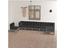 Pcs Conjunto Lounge De Jardim C/ Almofadões Pinho Maciço Dkd Home Decor