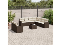Vidaxl 10 Pcs Conj. Sofás Jardim Com Almofadões Vime Pe Castanho