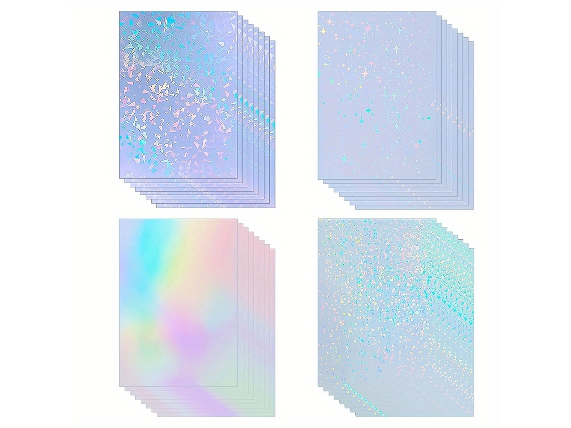 20 Adesivos Holográficos Transparentes Autoadesivos em Vinil Laminado a Frio, Estilo Variado, Não Imprimíveis, para Artigos de Papelaria. MDUG