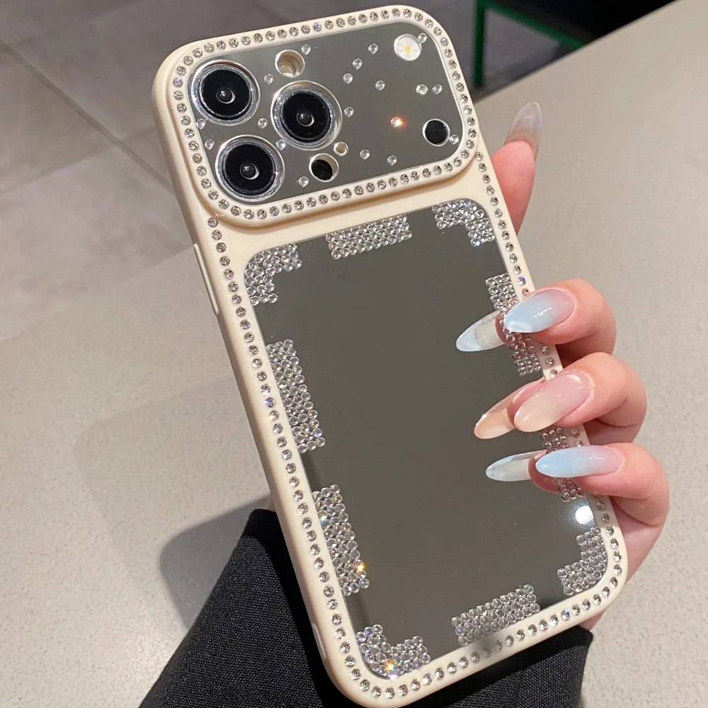 Capa Para Celular Com Espelho De Maquiagem (branca Para Iphone 13 Pro Max), Capa Traseira À Prova De Choque.