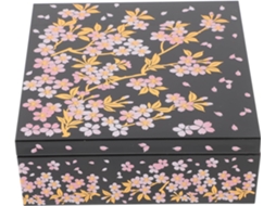 Marmita Japonesa Holibanna Com Estampa De Flor Cerejeira, Em Plástico Preto, Grande Capacidade E Multifuncional, Ideal