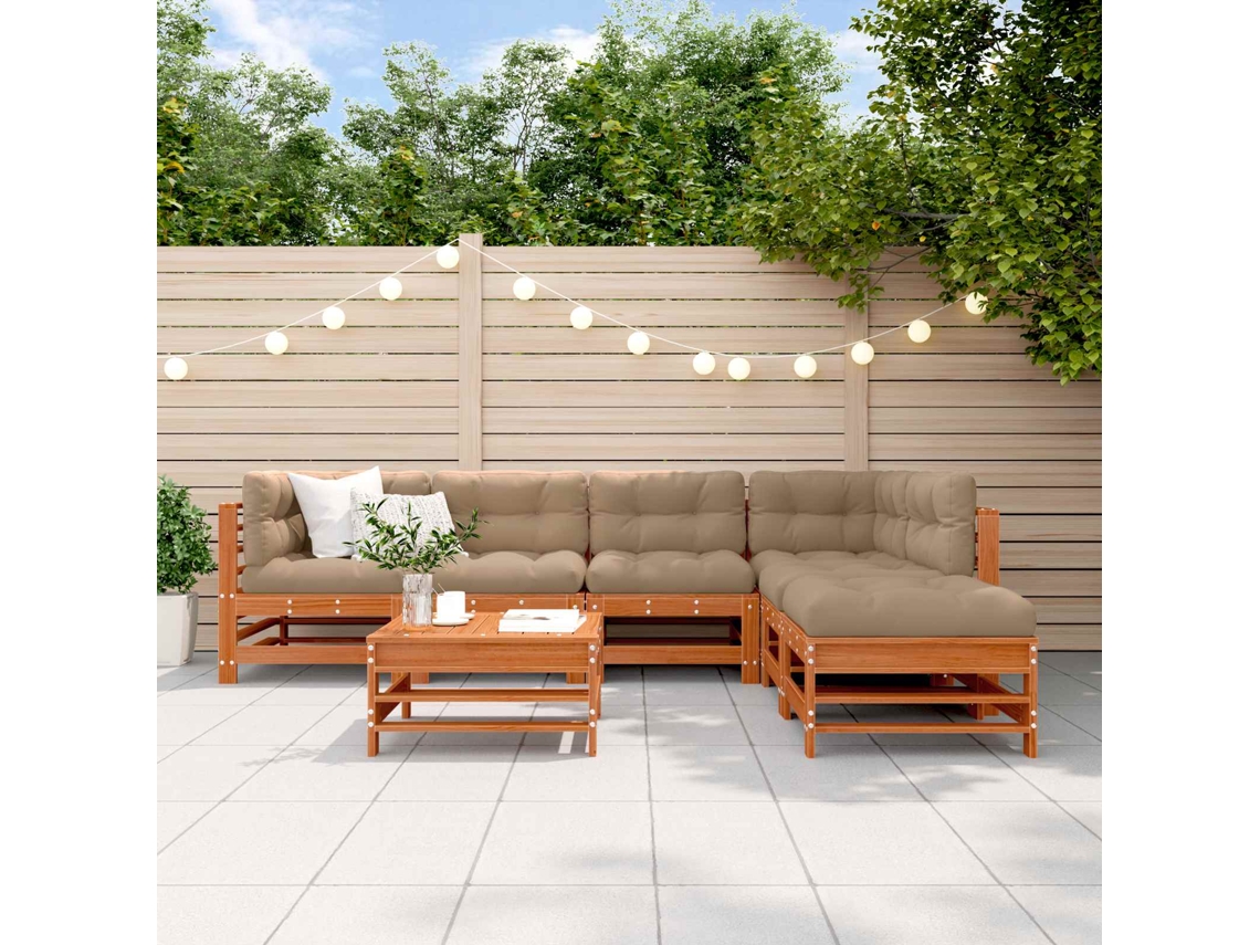 Vidaxl Conjunto De Lounge De Jardim 7 Unid. Castanho Encerado
