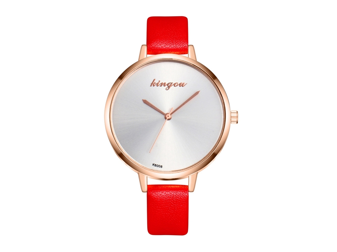 Relógio de Pulso Feminino de Quartzo com Pulseira Pu Estilo Moderno Elegante Vermelho