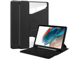 Capa Com Teclado Bluetooth Compatível Com Samsung Galaxy Tab A8 10.5 (2021)/(2022), Giratória 360°, Suporte Integrado, Cor Preto