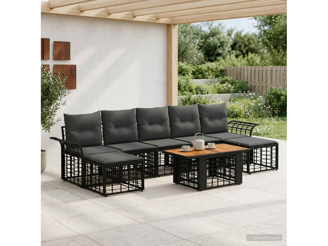 Vidaxl Conjunto De Sofá De Jardim 8 Unid. Preto E Cinza Escuro Vime Pe