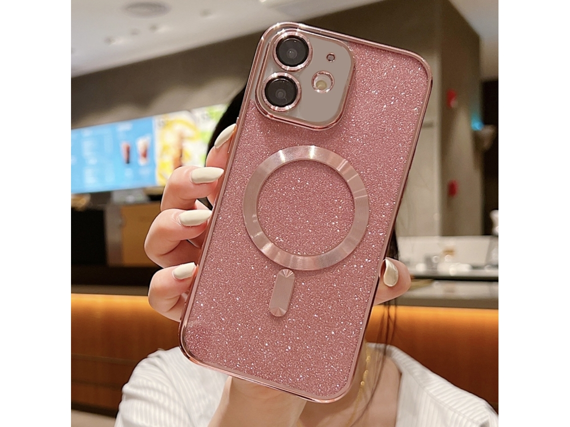 Capa De Tpu Para Iphone 12 - Glitter - Acabamento Eletroplástico - Magsafe