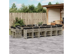 Vidaxl 17 Pcs Conj. Jantar Jardim C/ Almofadões Vime Pe Cinzento-claro