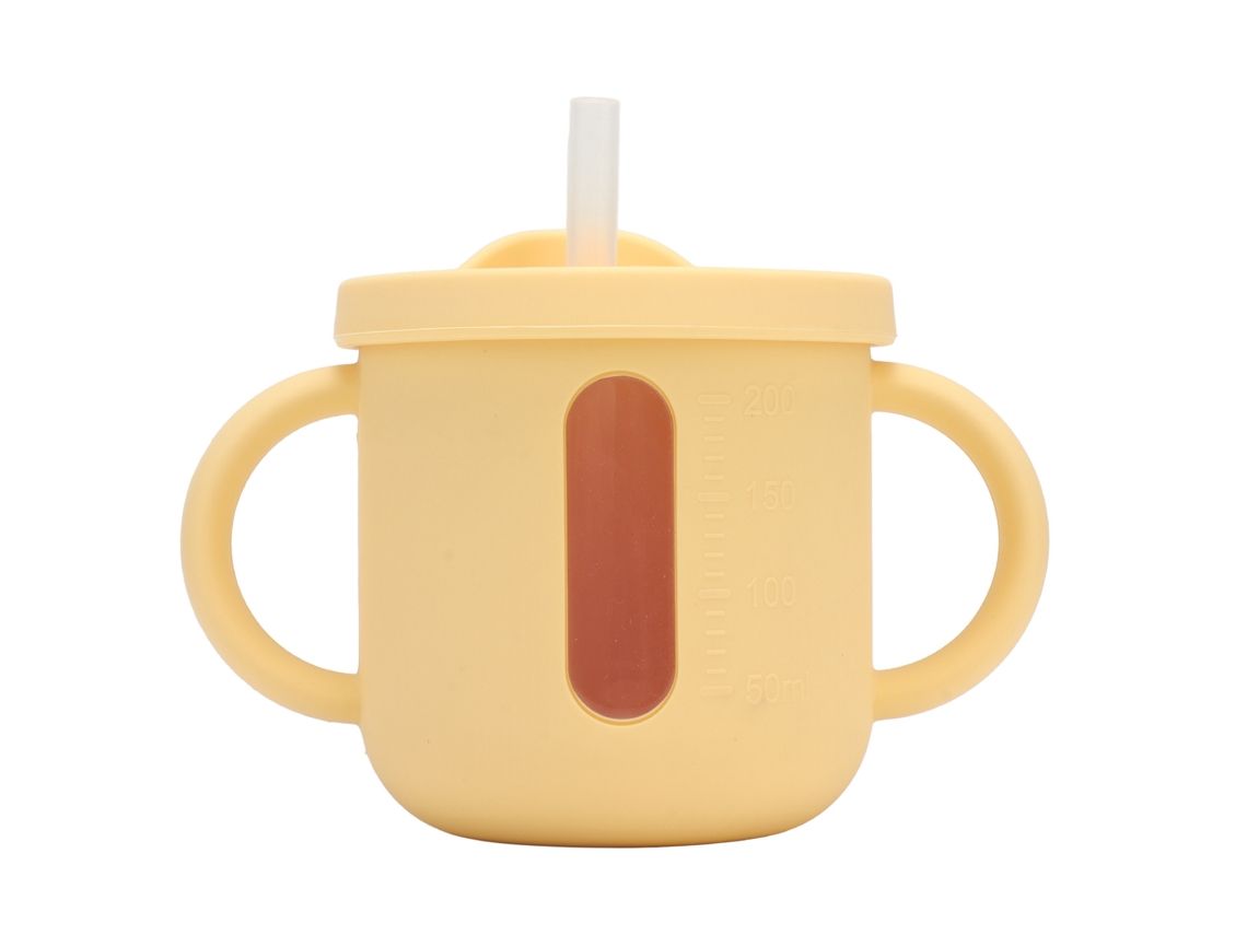 Copo de Treinamento Silicone com Alças Duas Tampa Estanque Leve para Bebê Amarelo | S/MARCA