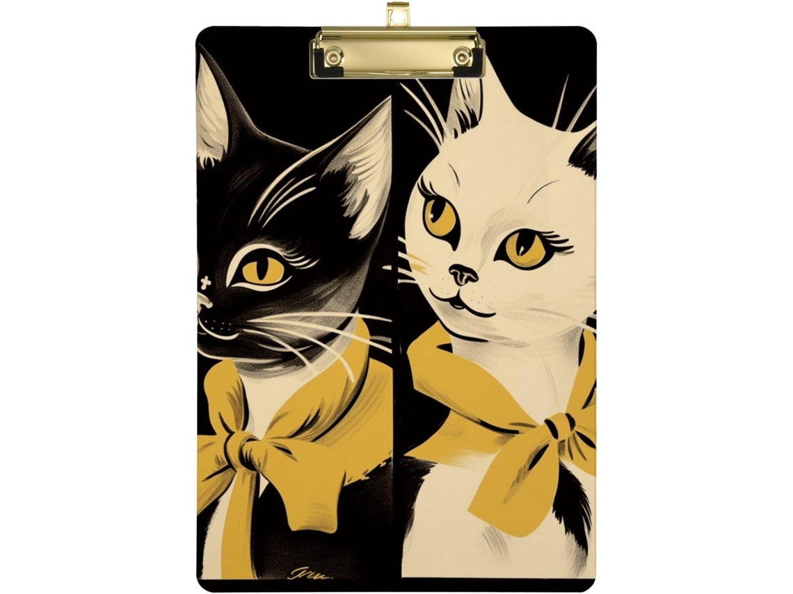 Prancheta Retrô Com Fita Listrada De Gato Em Amarelo, Branco E Marrom, En Placa Rígida Enfermagem, Prancheta