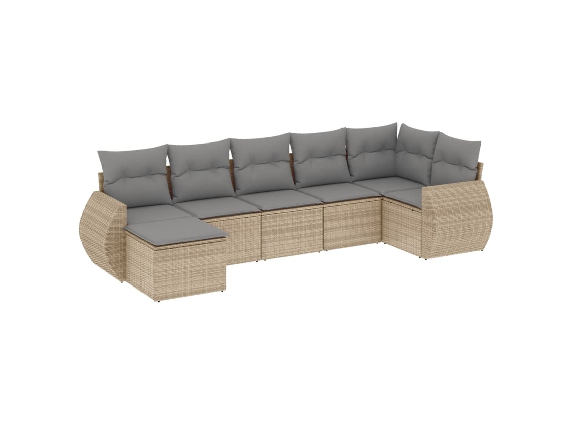Maison Exclusive - 7 Pcs Conjunto De Sofás P/ Jardim Com Almofadões Vime Pe Bege