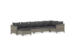 Conjunto de 7 Lounge de Jardim com Almofadões Vime Pe Cinzento MAISON EXCLUSIVE