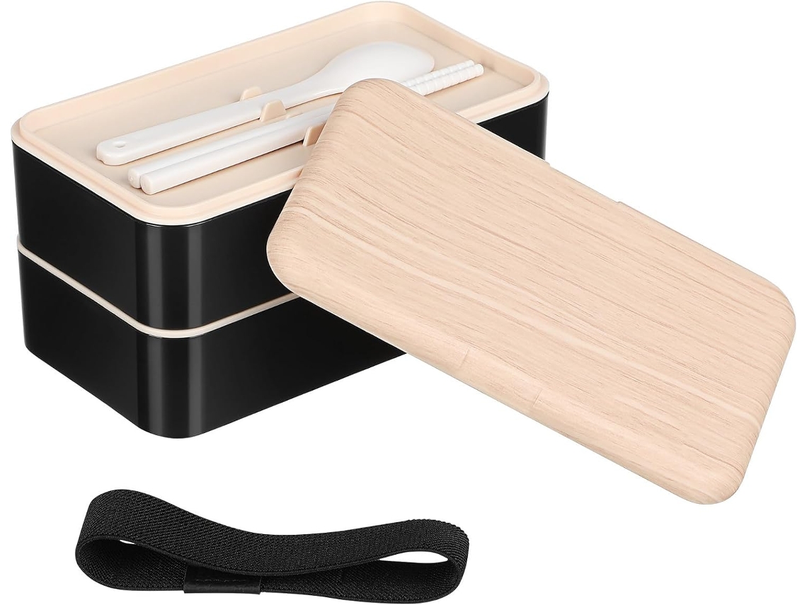 Lancheira Bento Toddmomy De 1, 2l Com Dupla Camada Para Estudantes, Recipiente Para Almoço Em Pp E Madeira, Design