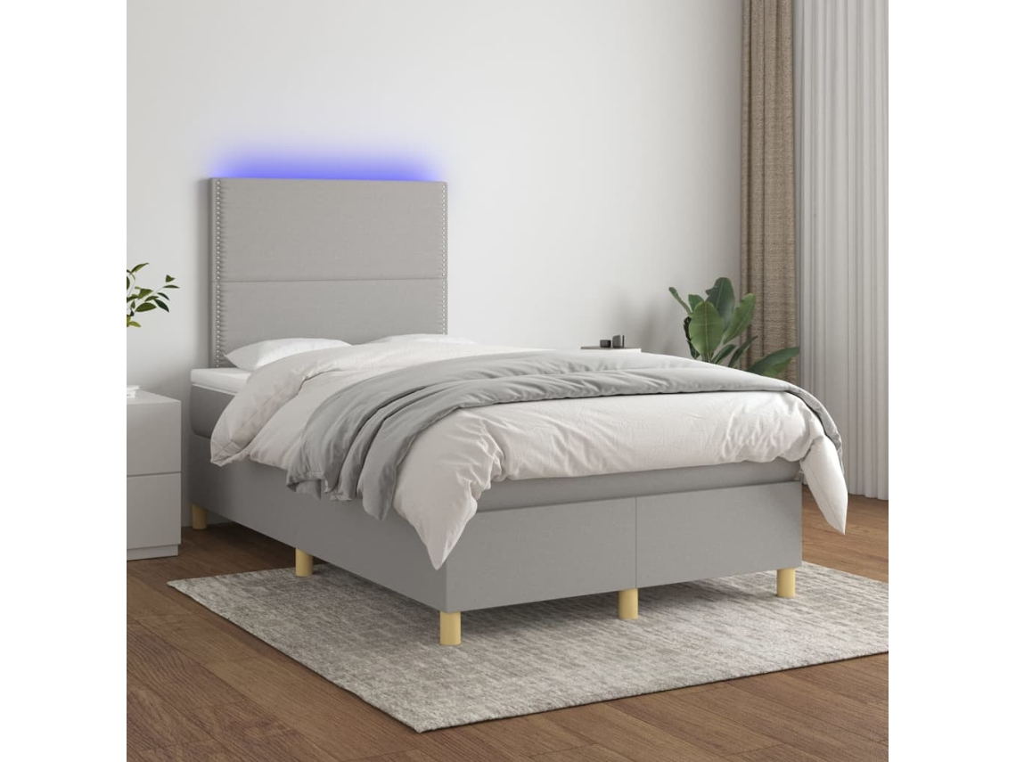 Vidaxl Cama Box Spring C/ Colchão E Led 120x200 Cm Tecido Cinza-claro