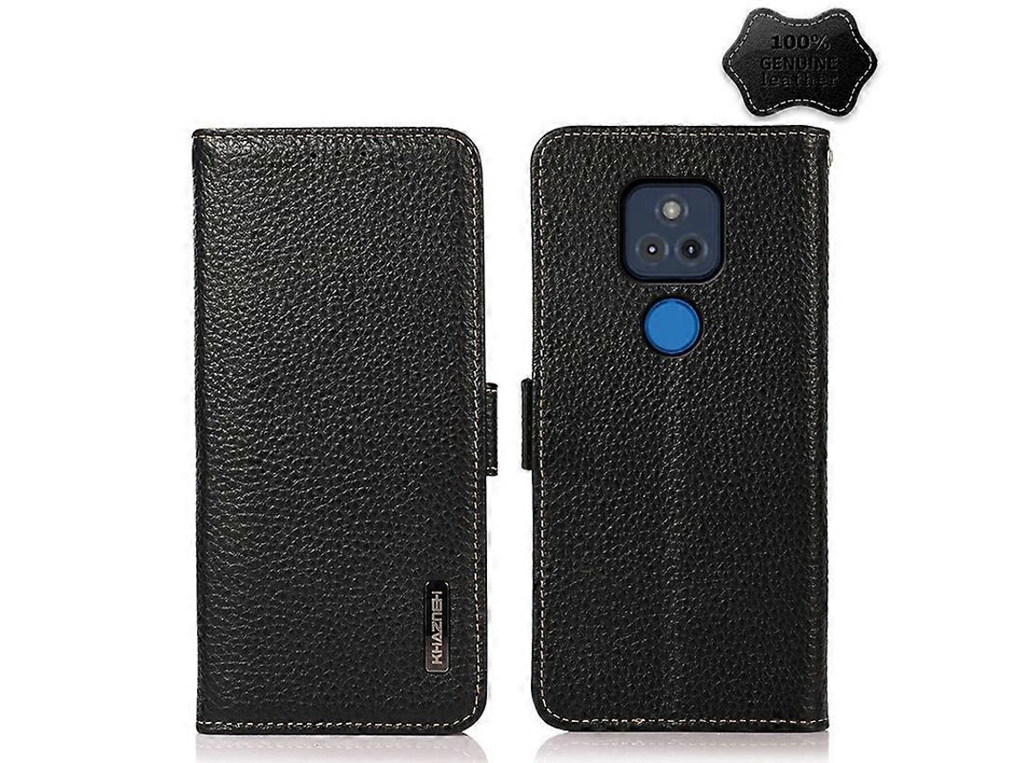 Capa De Couro Com Proteção Rfid Khazneh, Com Fecho Magnético Lateral, Estampa De Lichia, Para Motorola Moto G Play 2021.
