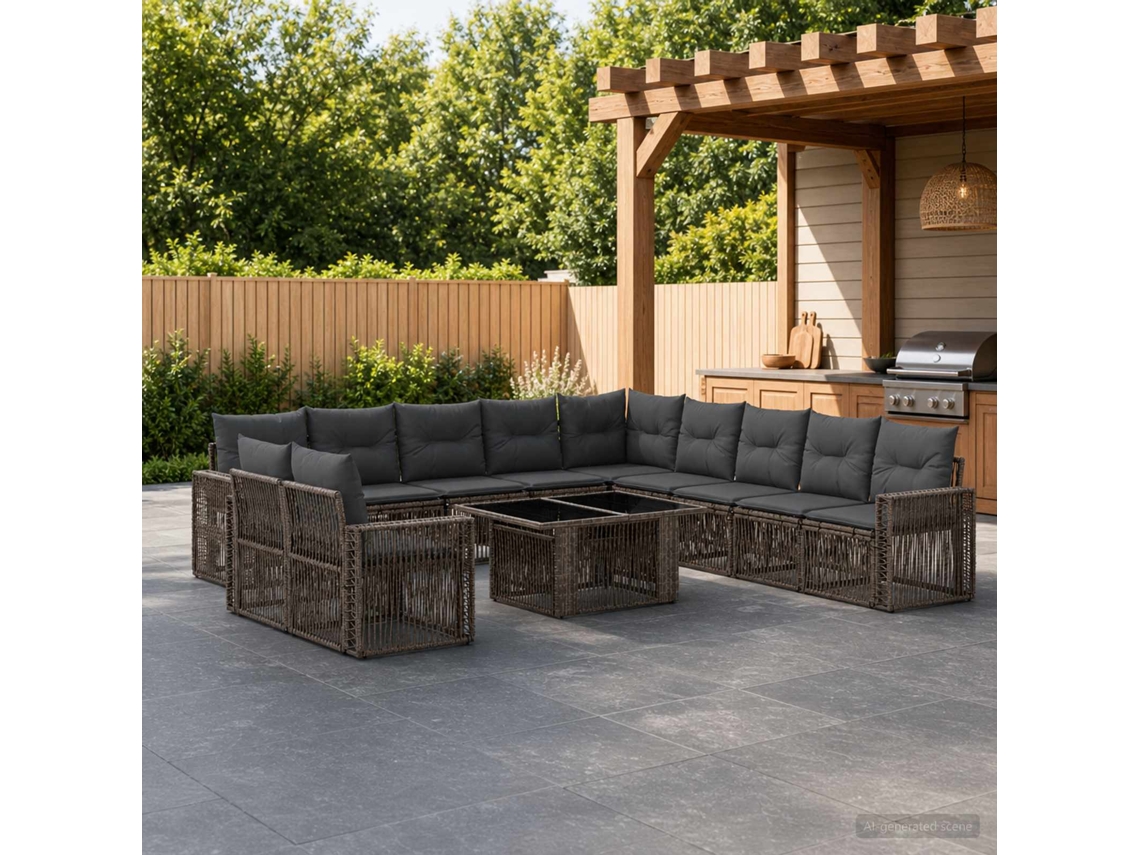 Vidaxl Conjunto De Sofá De Jardim 12 Unid. Cinza E Cinza Escuro