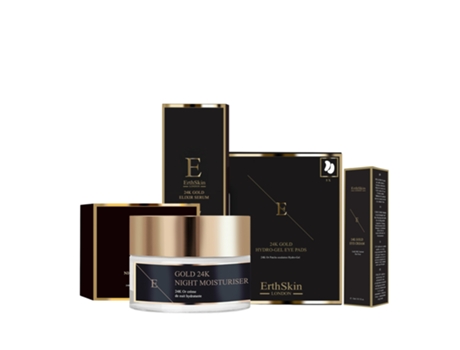 Kit Ouro 24k Antirrugas Sérum, Hidratante, Creme Olhos Discos Ouro Erth Skin London (5x2)