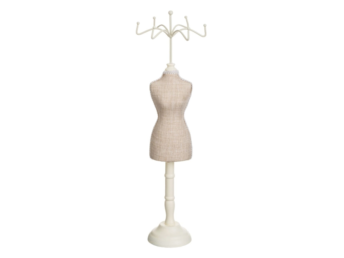 Suporte Para Bijuterias 12x40cm Madeira Com 6 Ganchos Branco/marrom