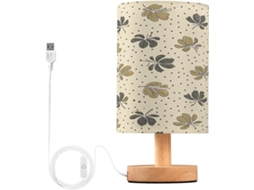 Abajur De Cabeceira Vintage Com Estampa Floral, Portas De Carregaje USB C, Luminária De Leitura Led, Base De Madeira