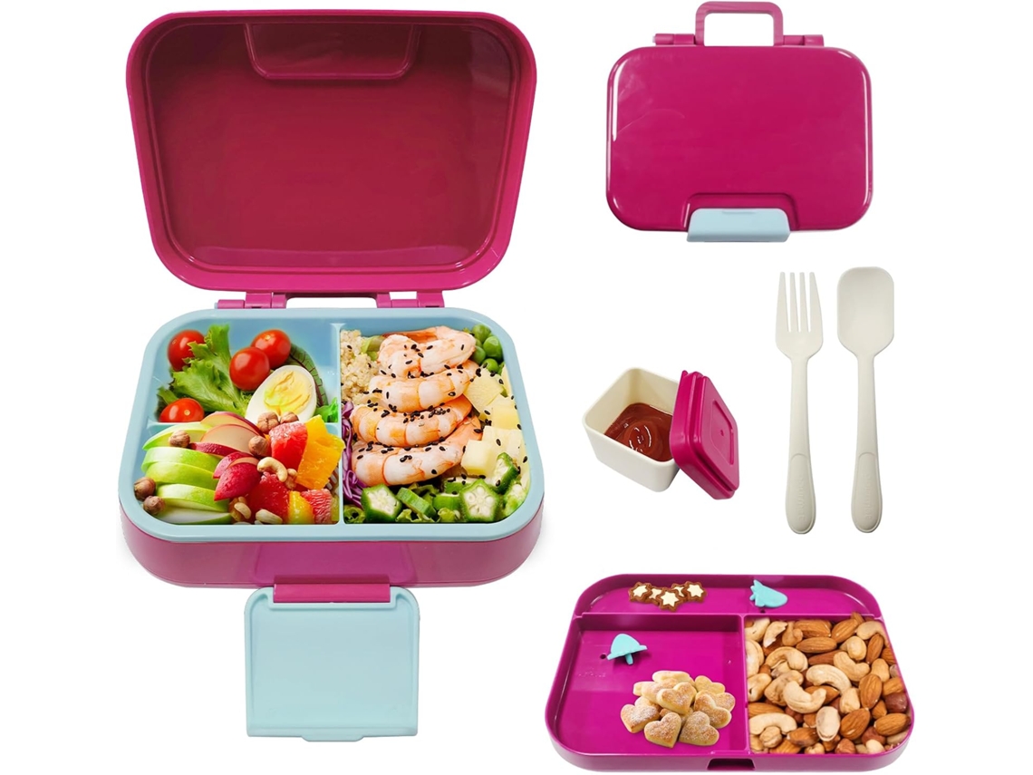 Lancheiras Bento Reutilizáveis De Camada Dupla Com 3 Compartimentos Para Escola, Rosa hk