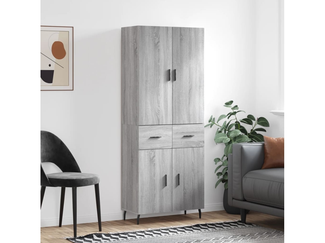 Vidaxl Armário Alto 69,5x34x180 Cm Derivados De Madeira Sonoma Cinza