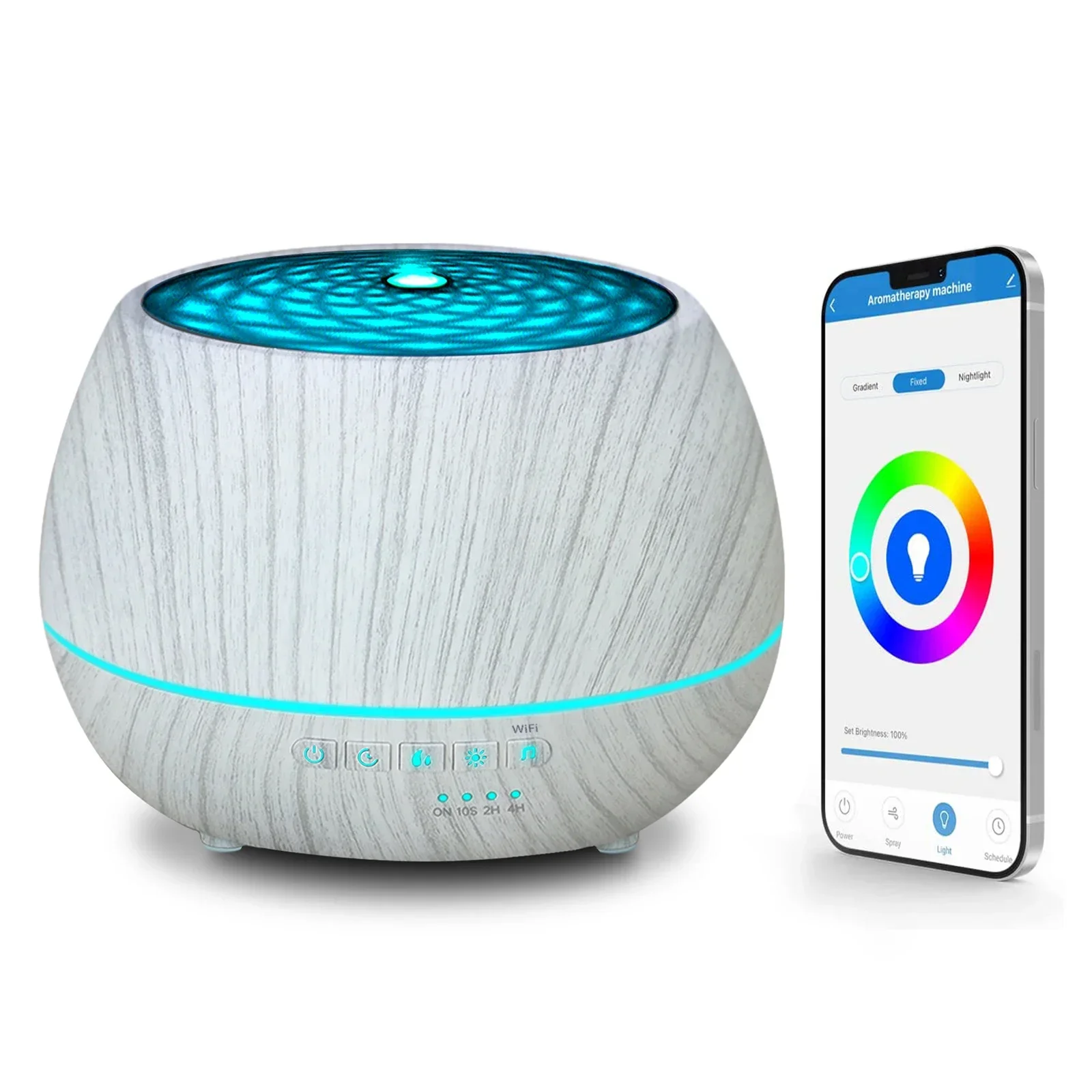 (branco) Difusor De Óleos Essenciais, Umidificador De Ar Inteligente Com Wi-fi, Luzes Led De 7 Cores E Controle Por Aplicativo.