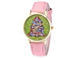 Relógio de pulso de quartzo natalino moderno com pulseira de couro PU (rosa)