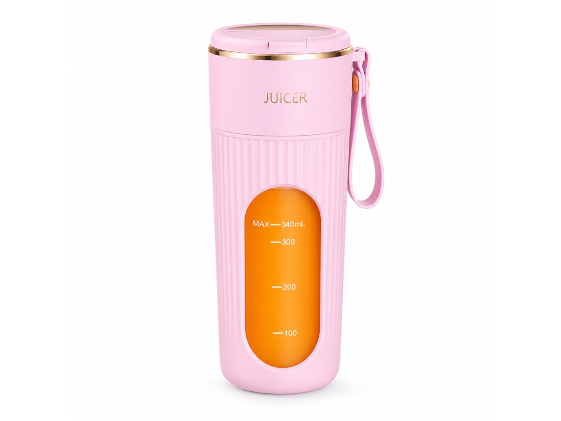 Liquidificadora Portátil Recarregável Rosa, Copo De 340 Ml, 10 Lâminas, Para Sumos E Batidos