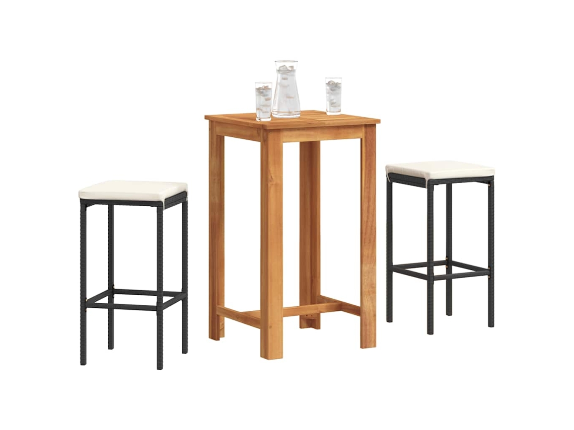 Vidaxl 3 Pcs Conjunto De Bar Para Jardim Acácia Maciça/vime Pe Preto